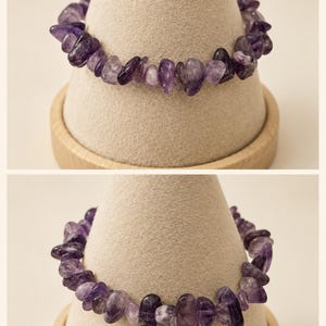 Amethyst Semi Precious/ Crystal Bracelet with Velvet Jewellery Pouch Gift Bag .  Promotes calm, reduces stress, anxiety & negative thought