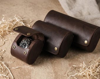 Personalized Leather Watch Case 1-2-3 Slot | Men's Travel Watch Storage Box | Custom Engraved Watch Organizer | Anniversary Gift for Him