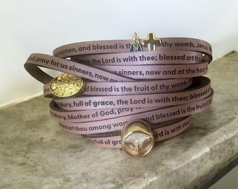 Hail Mary Prayer Bracelet in Genuine Leather