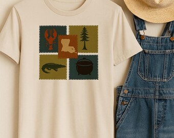 Louisiana Bayou Patchwork T-Shirt: Cajun Heritage Tee