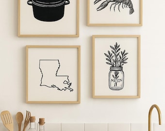 Cajun Kitchen Prints Set: Rustic Louisiana Wall Art (Digital Download