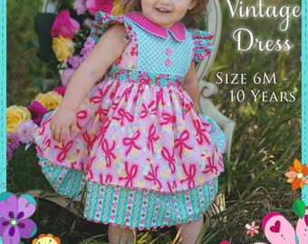 PDF Dress Sewing Pattern for Girls, Classic Vintage Retro Children's Clothing - Georgia Vintage Dress