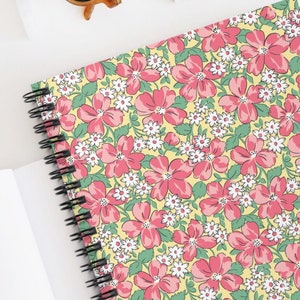 Rosa Blume gefüttertes Notizbuch - Vintage Spiral Journal, Retro Blume Notizblock Geschenk, Feedsack Design