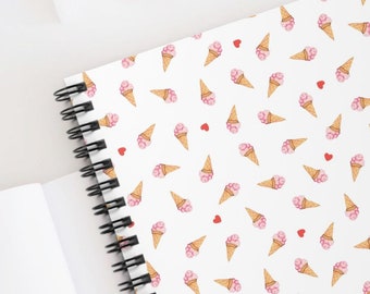 Ice Cream Lovers Notebook - Vintage Retro Lined Journal, Cute Spiral Lined Diary - White