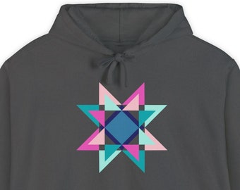 Quilting Hooded Sweatshirt, Gift for Quilting and Sewing - Layered Star Block Design