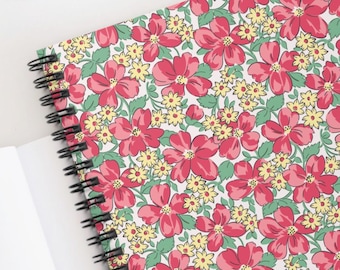 Floral Lined Notebook - Ruled Line Planner, Floral Writing Pad, Retro Flower Notepad