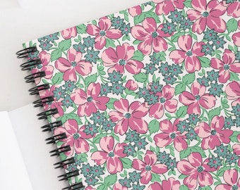 Vintage Flower Lined Notebook - Spiral Journal, Ruled Planner, Floral Writing Pad, Retro Flower Notepad