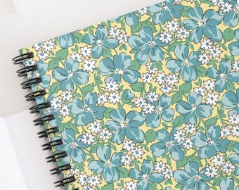 Vintage Floral Notebook - Retro Lined Journal, Spiral Lined Diary, Feedsack Gift