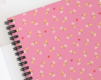 Pink Ice Cream Lovers Notebook - Vintage Retro Lined Journal, Cute Spiral Lined Diary