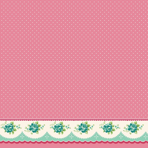 OUT OF PRINT - Prim and Proper Fabric by Lindsay Wilkes from The Cottage Mama for Riley Blake Designs - Pink Border Print
