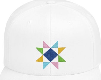 Embroidered Quilt Block Hat, Geometric Cap, Patchwork Snapback Design, Adjustable Baseball Hat, Unique Gift for Quilter