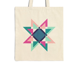 Quilting Tote Bag, Quilt Block Design - Gift for Quilters, Star Block Quilt Design