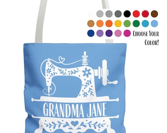 Personalized Sewing Floral Tote Bag, Custom Sewing Gift, Personalized Quilting Gift, Vintage Sewing Bag, Multiple Sizes and Colors
