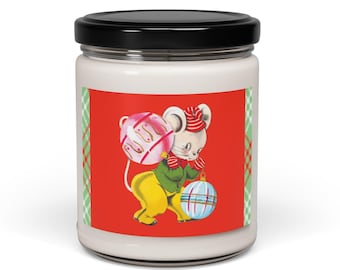 Soy Candle, Vintage Christmas Mouse Soy Candle, Retro Aromatherapy Candle, Home Fragrance Decor, Gift for Her, Holiday Ornaments