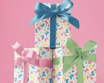 Cute Wrapping Paper, Girly Bow, Coquette Style Gift Wrap Roll, Multi-Colored from The Cottage Mama