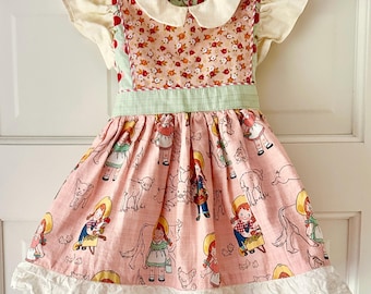 SAMPLE Girls Party Dress, Classic Girls Western Dress, Girls Pageant Dress, Peter Pan Collar Dress, Farm Dress, Pageant Casual Size 18M