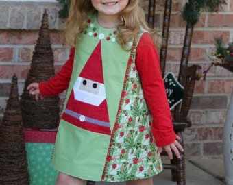 SAMPLE Girls Christmas Santa Dress, Girls A-Line Christmas Dress, Preppy Girls Dress, Kids Holiday Dress, Vintage Girls Dress, Size 4/5