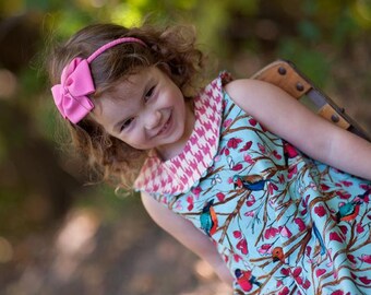 SAMPLE Girls A-Line Dress, Classic Girls Dress, Girls Round Neck Dress, Bird Dress, Ruffle Dress, Vintage Dress, Fancy Dress, Size 4