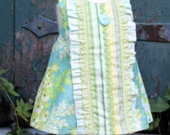 Baby Girl A-Line Dress, Ruffle Front Baby Jumper, Vintage Bow Baby Dress, Baby Shower Gift, Baby Girls Dress, Baby Gift, Baby Girl, Size 6M