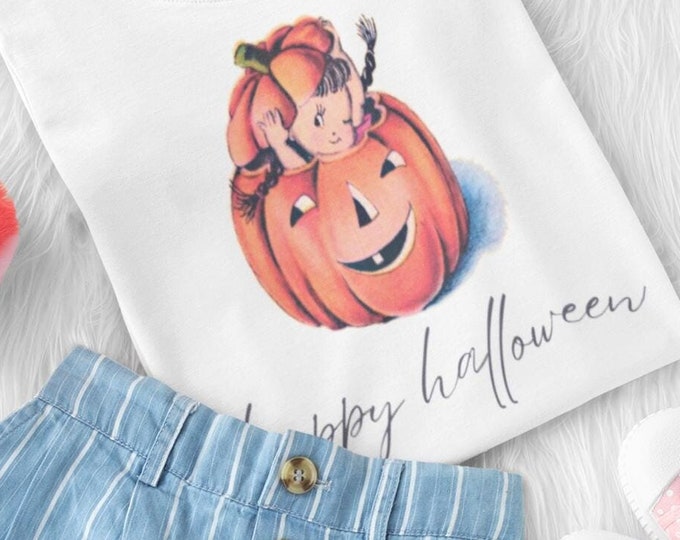 Featured listing image: Vintage Halloween Tee, Kids Pumpkin Vintage Style, Cute Halloween Shirt and Clothing