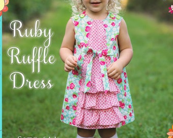 PRINTED Girls Dress Sewing Pattern, Classic Vintage Style - Ruby Ruffle Dress from The Cottage Mama