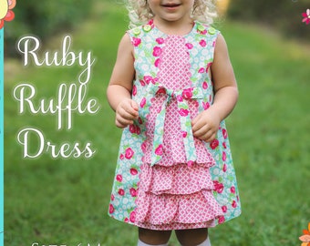 PRINTED Sewing Pattern: Ruby Ruffle Dress - Original Printed Sewing Pattern - Size 6 Month through 10 Years