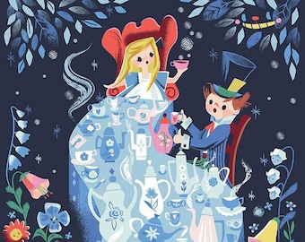 Sewing Quilting Fabric Alice in Wonderland Down the Rabbit Hole Panel - Navy - The Cottage Mama - Riley Blake Designs
