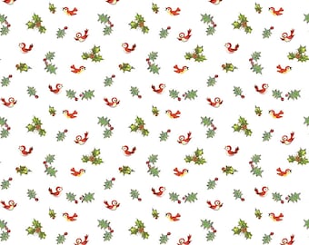 Christmas Holiday Fabric Yardage Birds White - Jingle Bells Fabric by Lindsay Wilkes for Riley Blake Designs