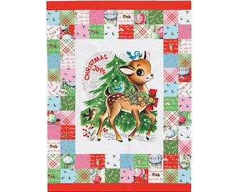 Christmas Blanket, Cozy Vintage Reindeer Blanket, Holiday Home Decor, Velveteen Plush Winter Throw Blanket