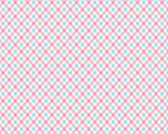 Love Notes Fabric by Lindsay Wilkes, Quilting Fabric, Music Notes, Riley Blake, Vintage Retro Fabric, The Cottage Mama - Plaid Pink Blue