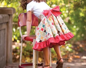 SAMPLE Girls Tiered Twirl Skirt, Big Bow Skirt, Preppy Ruffle Skirt, Girls Skirt, Country Club Girls Skirt, Size 6, from The Cottage Mama