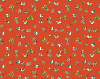 Christmas Holiday Fabric Yardage Birds Red - Jingle Bells Fabric by Lindsay Wilkes for Riley Blake Designs