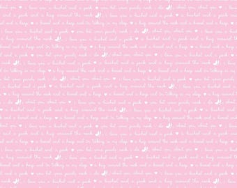 Love Notes Fabric, Quilting Fabric, Music Notes, Bushel and a Peck, Guys and Dolls Musical, Vintage Fabric, The Cottage Mama - Text Pink