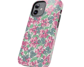 Vintage Floral Phone Case, iphone and Samsung, Retro Feedsack Phone Cover - Purple Flowers