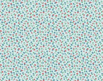Playtime 1930s Fabric, Reproduction Feedsack Fabric, Quilting Fabric, Riley Blake, Vintage Fabric, The Cottage Mama - Sky Blue Flowers