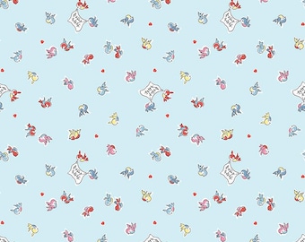 Love Notes Fabric by Lindsay Wilkes, Quilting Fabric, Music Notes, Riley Blake, Vintage Retro Fabric, The Cottage Mama - Song Birds Blue