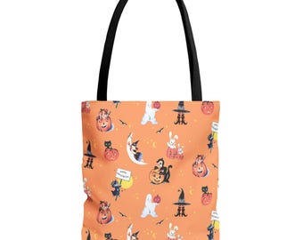 Fabric Tote Bag, Vintage Halloween Tote Bag, Retro Trick-or-Treat Carryall, Cute Canvas Halloween Bag