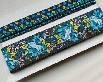 Blue Floral Trim Bundle, Teal Sewing Ribbon, Jacquard Trim, Designer, Renaissance Ribbon, Amy Butler, Flower Trim - Cottage Mama