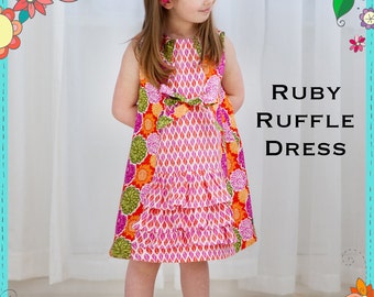 PRINTED Dress Pattern for Girls, Classic Traditional Vintage Retro Modern - Ruby Ruffle Dress