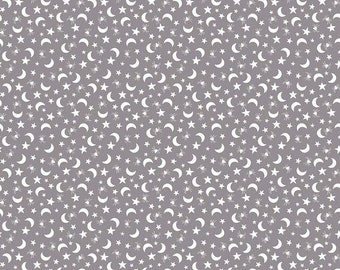 Halloween Fabric Fright Delight Stars and Moons - Gray by The Cottage Mama for Riley Blake Designs