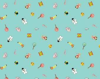 Christmas Holiday Fabric Yardage Toys Teal - Jingle Bells Fabric by Lindsay Wilkes for Riley Blake Designs