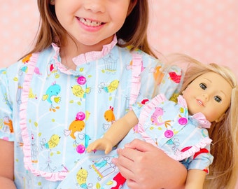 PDF Sewing Pattern - Claire Girls Pajamas - Nightgown, Top, Pants, 18" Doll Pattern, Size 6 Month through 10 Years