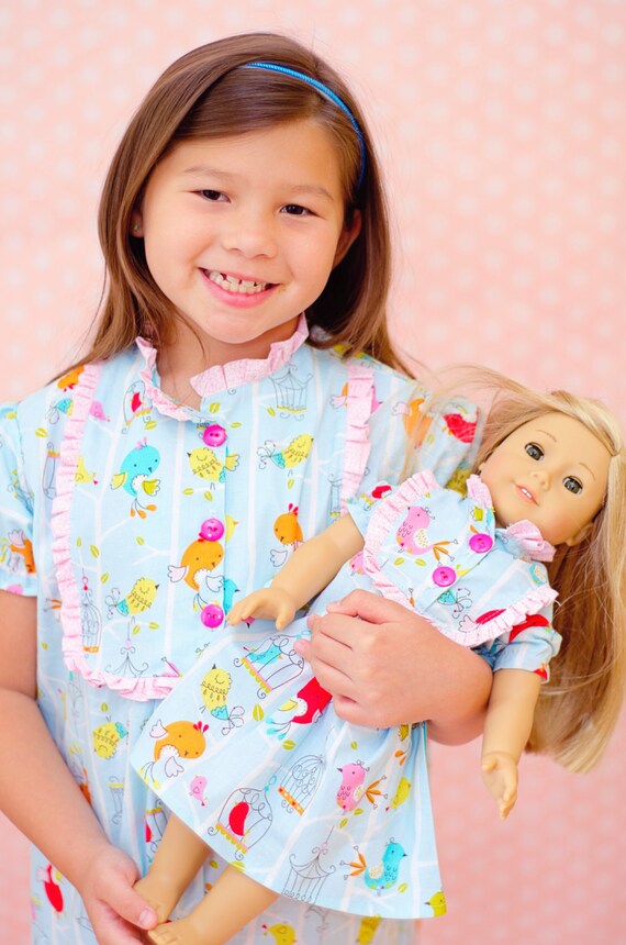 PDF Sewing Pattern - Claire Girls Pajamas - Nightgown, Top, Pants, 18" Doll Pattern, Size 6 Month through 10 Years