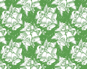 Christmas Holiday Fabric Yardage Bells Green - Jingle Bells Fabric by Lindsay Wilkes for Riley Blake Designs