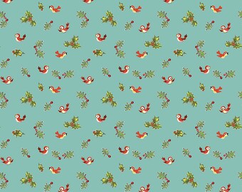 Christmas Holiday Fabric Yardage Birds Teal - Jingle Bells Fabric by Lindsay Wilkes for Riley Blake Designs