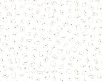 Quilting Fabric, Reproduction Feedsack Fabric, Riley Blake, Vintage Retro Fabric, Low Volume Fabric - Hush Hush 2 Love Notes - White, Cream