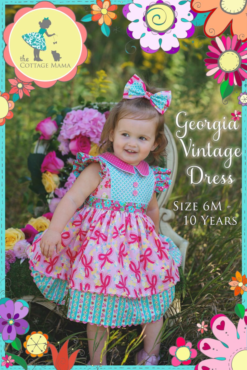 PDF Girls Dress Pattern Georgia Vintage Dress Pattern, Size 6 Month 10 Years by The Cottage Mama image 1