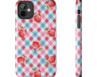Coquette Gingham Phone Case, iphone and Samsung, Cute Strawberry Vintage Retro Feminine Design