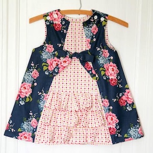 SAMPLE Girls Ruffle A-Line Dress, Girls A-Line Jumper, Girls Ruffle Front Dress, Preppy Girls Dress, Vintage Girls, Tilda Fabric, Size 5