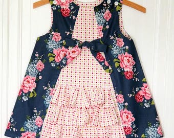 SAMPLE Girls Ruffle A-Line Dress, Girls A-Line Jumper, Girls Ruffle Front Dress, Preppy Girls Dress, Vintage Girls, Tilda Fabric, Size 5